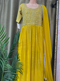 Party wear Anarkali Dress in Yellow Color