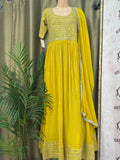 Party wear Anarkali Dress in Yellow Color