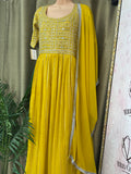 Party wear Anarkali Dress in Yellow Color