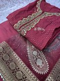 Semi Stitched Suit Material- 432 Maroon