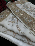 White Georgette Saree with Exquisite Bead and Sequin Embellishments