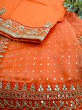 Orange Organza Saree with sequin work