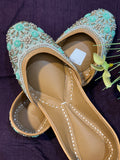 Handcrafted Mint Green Embroidered Juttis | Luxury Ethnic & Bridal Footwear