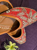 Handcrafted Red and Gold Embroidered Juttis | Luxury Bridal & Ethnic Punjabi Footwear