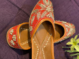 Handcrafted Red and Gold Embroidered Juttis | Luxury Bridal & Ethnic Punjabi Footwear