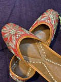 Handcrafted Red and Gold Embroidered Juttis | Luxury Bridal & Ethnic Punjabi Footwear