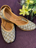 Elegant Grey & Gold Punjabi Jutti - Handcrafted Pearl Beaded Ethnic Footwear for Women