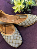 Elegant Grey & Gold Punjabi Jutti - Handcrafted Pearl Beaded Ethnic Footwear for Women