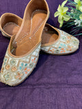 Pastel Floral Embroidered Punjabi Jutti - Handcrafted Ethnic Footwear with Zari & Threadwork