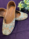 Pastel Floral Embroidered Punjabi Jutti - Handcrafted Ethnic Footwear with Zari & Threadwork