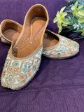 Pastel Floral Embroidered Punjabi Jutti - Handcrafted Ethnic Footwear with Zari & Threadwork