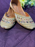 Golden Mirror Work Punjabi Jutti - Handcrafted Ethnic Footwear with Beads & Embellishments