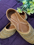 Golden Beaded Punjabi Jutti – Handcrafted Ethnic Footwear with Pearl & Sequins Embellishments for Weddings & Festive Wear