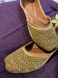 Golden Beaded Punjabi Jutti – Handcrafted Ethnic Footwear with Pearl & Sequins Embellishments for Weddings & Festive Wear