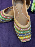 Multicolor Beaded Punjabi Jutti – Handcrafted Ethnic Footwear with Pearl & Thread Embellishments for Weddings & Festive Wear