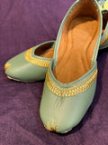 Sage Green & Gold Embroidered Punjabi Jutti – Handcrafted Ethnic Footwear with Elegant Zari Detailing for Weddings & Festive Wear