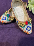 Girls Handcrafted Ghungroo Jutti with Multicolor Embroidery – Traditional Festive Footwear