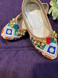 Girls Handcrafted Ghungroo Jutti with Multicolor Embroidery – Traditional Festive Footwear