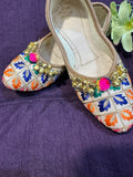 Girls Handcrafted Ghungroo Jutti with Multicolor Embroidery – Traditional Punjabi Footwear