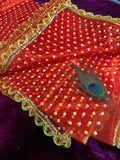 78x43 Inch Mata Ki Chunri – Red & Gold Bandhani Dupatta for Pooja, Mandir, and Navratri Rituals