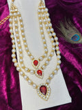 Royal Pearl & Kundan Groom Haar | Multi-Layered Wedding Necklace with Red Stones Design 1