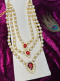 Royal Pearl & Kundan Groom Haar | Multi-Layered Wedding Necklace with Red Stones Design 1