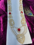 Royal Pearl & Kundan Groom Haar | Multi-Layered Wedding Necklace with Red Stones Design 2