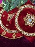 Traditional Wedding Welcome Thali – Handcrafted Velvet & Gold Embellished Ceremony Platter Design 1