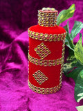 Traditional Wedding Oil Can – Handcrafted Velvet & Gold Embellished Mustard Oil Bottle for Rituals