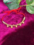 Traditional Wedding Ganna (Kalawa) – Sacred Red Thread Bracelet with Gold Beads & Bells D2