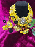 Handcrafted Floral Bridal Jewelry Set | Haldi & Mehendi Wedding Accessories | Artificial Flower Jewelry Style 10