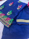 Navy Blue Embroidered Unstitched Suit Material – Elegant Upada Silk Fabric for Custom Stitching-521