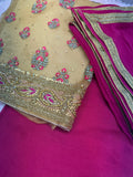 Gold & Pink Embroidered Unstitched Suit Material – Elegant Festive & Wedding Wear - 524