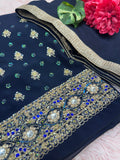 Navy Blue Embroidered Unstitched Suit Material – Elegant & Festive Ethnic Wear-522