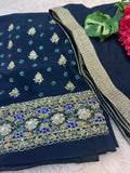 Navy Blue Embroidered Unstitched Suit Material – Elegant & Festive Ethnic Wear-522