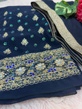 Navy Blue Embroidered Unstitched Suit Material – Elegant & Festive Ethnic Wear-522